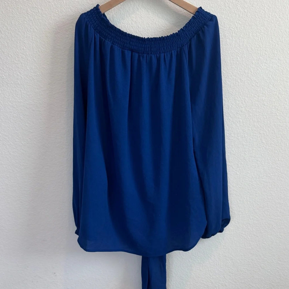 NWT MICHAEL Michael Kors Royal Blue Off-Shoulder Blouse - Picture 5 of 5